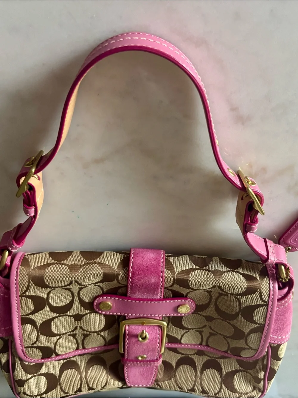 Vintage Y2K Coach Pink Signature Soho Buckle Shoulder Bag #1482